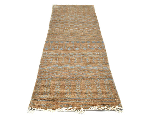 8 Feet Moroccan Brown Hand Woven Wool Runner Rug